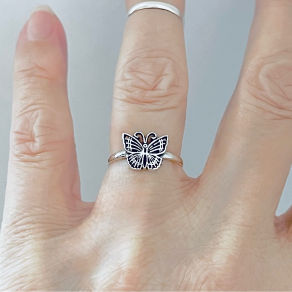 Sterling Silver Small Butterfly Ring, Silver Rings, Spirit Bug Jewelry, Insects - Picture 12 of 13